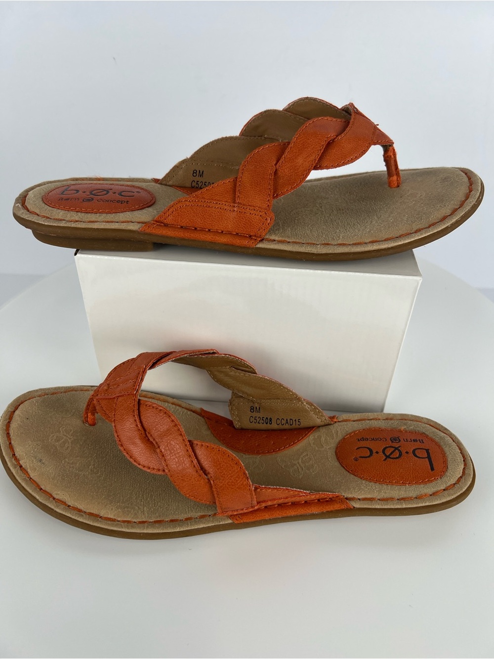 b.o.c. Born Of Concept Braided Orange Tan Thong Sandals 8M Boho Beach Casual